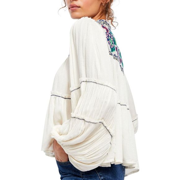 Free People Cream Blouse with Vibrant Embroidery - Picture 3 of 12